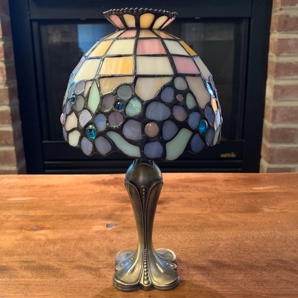 PartyLite Hydrangea Tiffany Style Stained Glass 2 Pc Tea Light Candle Holder - Picture 2 of 12